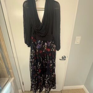 Kiyonna Black and Red Cocktail Gown with Cowl Neck